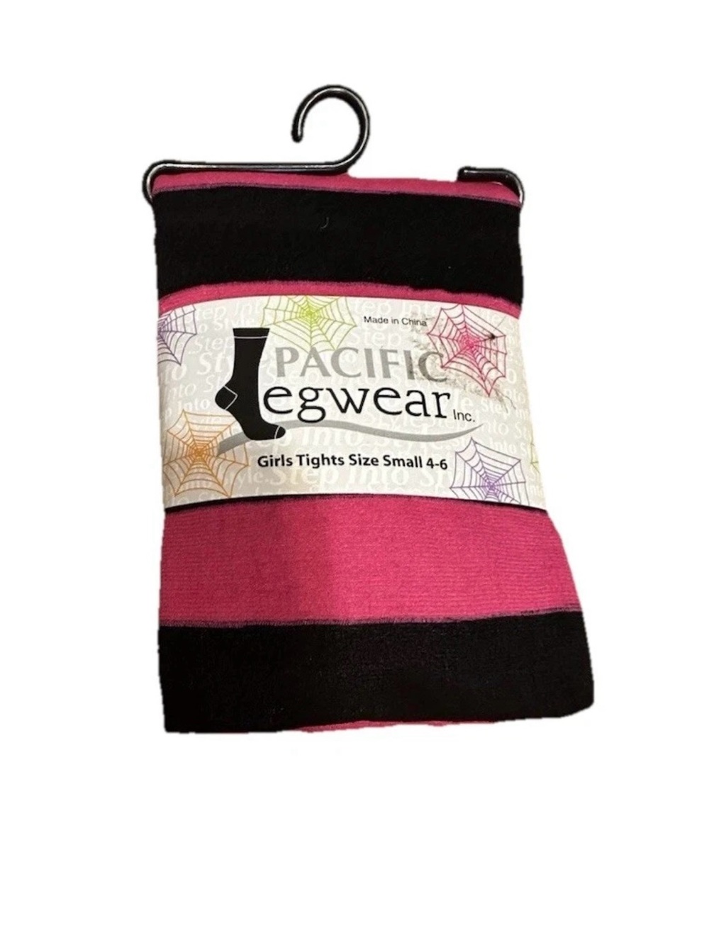 Pacific Legwear Girls Halloween Tights Small 4-6 Black Magenta Striped NEW